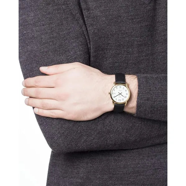 Timex Easy Reader férfi karóra, 35 mm, arany tok, fekete bőrszíj