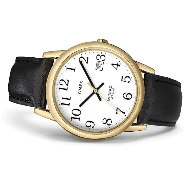 Timex Easy Reader férfi karóra, 35 mm, arany tok, fekete bőrszíj