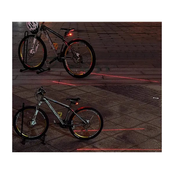 Kerékpár hátsó lámpa 5 LED-del, lézeres sávval, fekete