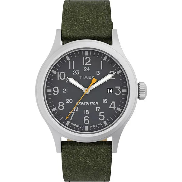 Timex Expedition Scout férfi karóra, zöld bőrszíj, fekete 40 mm WR50