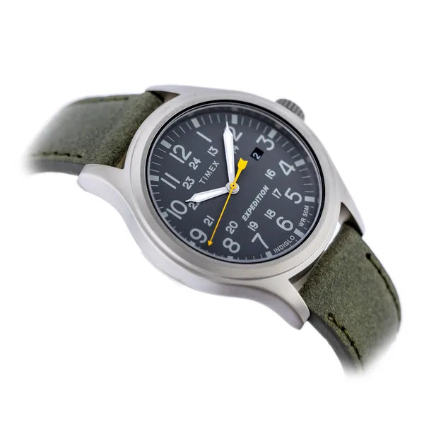 Timex Expedition Scout férfi karóra, zöld bőrszíj, fekete 40 mm WR50
