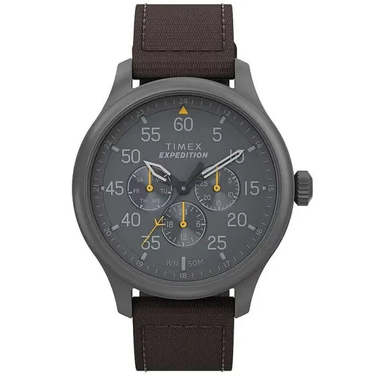 Timex Expedition férfi kronográf karóra, barna szövet szíj, szürke számlap