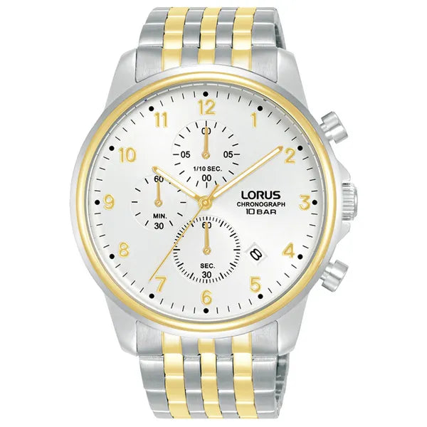 Lorus férfi kronográf karóra, ezüst-arany, 43 mm, WR100