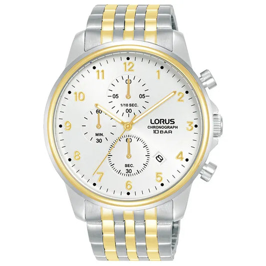Lorus férfi kronográf karóra, ezüst-arany, 43 mm, WR100