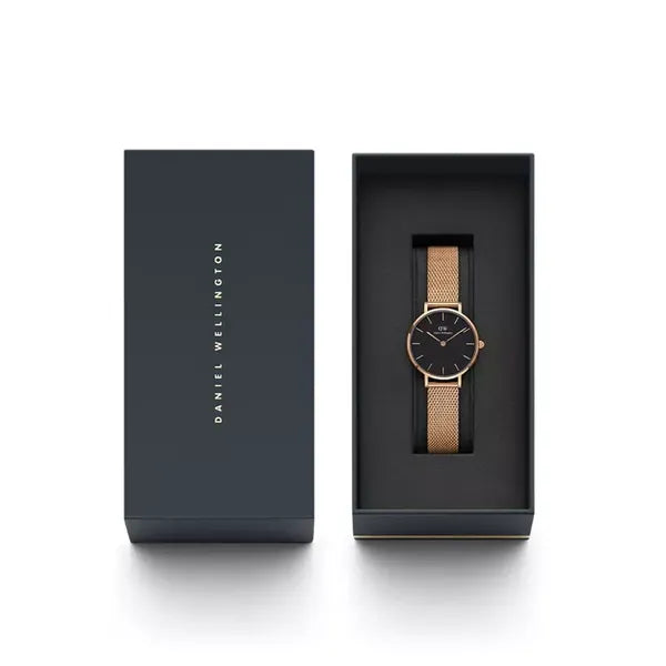 Daniel Wellington Petite Melrose női karóra 28 mm, fekete számlap, rozéarany