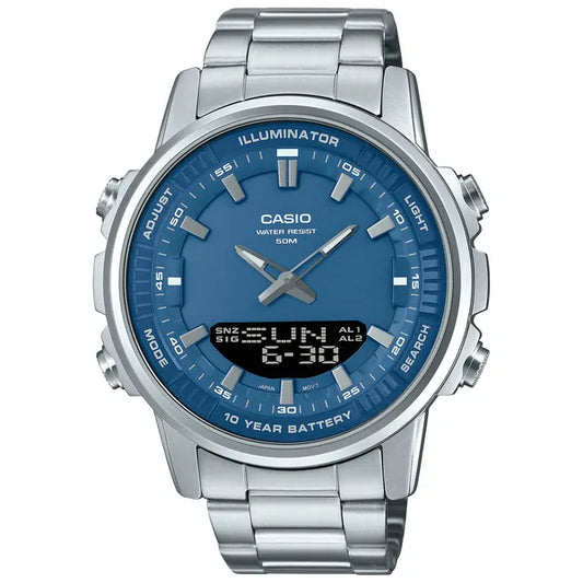 Casio AMW-880D-2A1 férfi karóra, kék számlap, acél szíj, WR50
