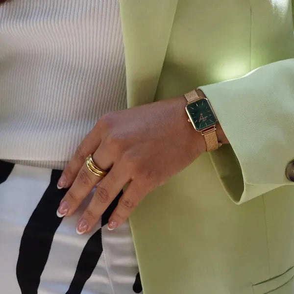 Daniel Wellington Quadro Pressed Evergold női karóra, 20 mm, zöld-arany