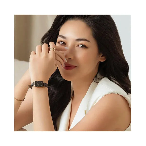 Daniel Wellington Quadro Pressed Sheffield női karóra, 20 mm, arany/fekete bőr
