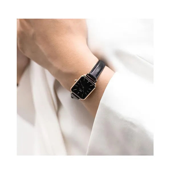 Daniel Wellington Quadro Pressed Sheffield női karóra, 20 mm, arany/fekete bőr