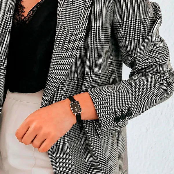 Daniel Wellington Quadro Pressed Sheffield női karóra, 20 mm, arany/fekete bőr