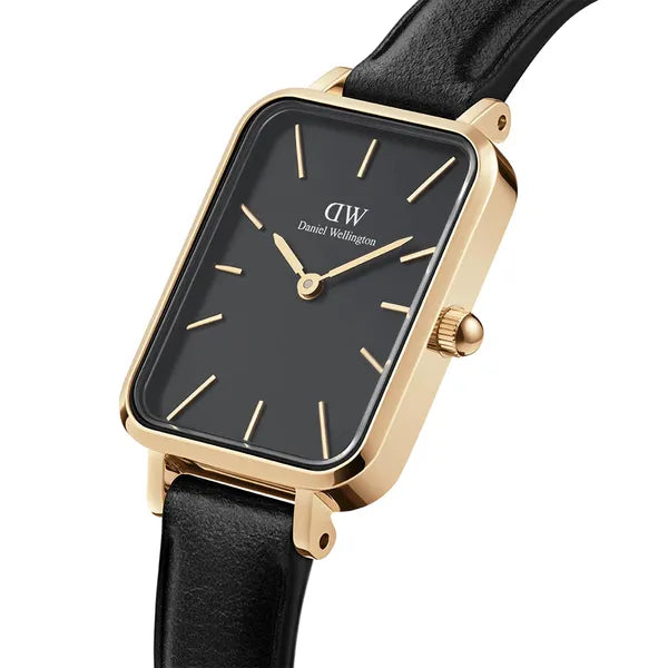 Daniel Wellington Quadro Pressed Sheffield női karóra, 20 mm, arany/fekete bőr
