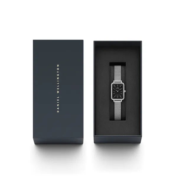 Daniel Wellington Quadro női karóra ezüst mesh, fekete gyöngyház, 20 mm