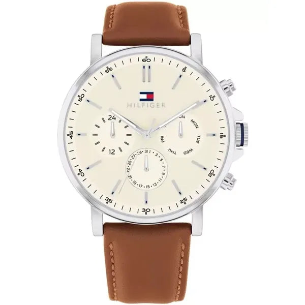 Tommy Hilfiger Tyson férfi karóra 44 mm, barna bőr szíj, WR50