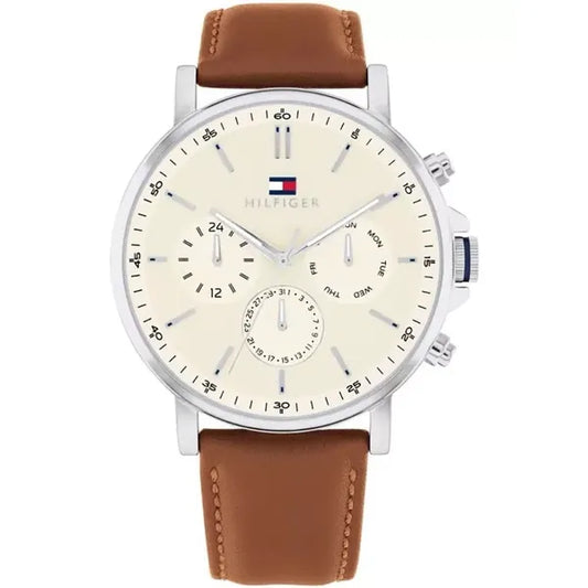 Tommy Hilfiger Tyson férfi karóra 44 mm, barna bőr szíj, WR50