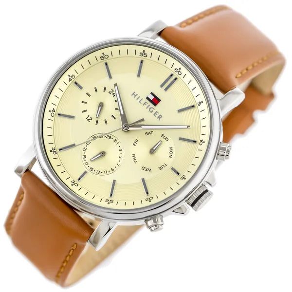 Tommy Hilfiger Tyson férfi karóra 44 mm, barna bőr szíj, WR50