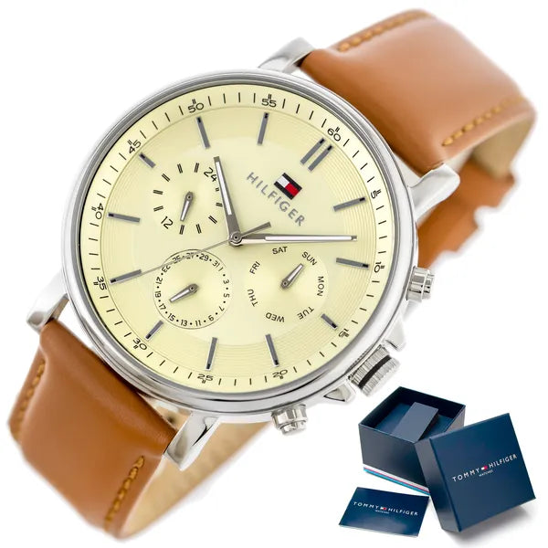 Tommy Hilfiger Tyson férfi karóra 44 mm, barna bőr szíj, WR50