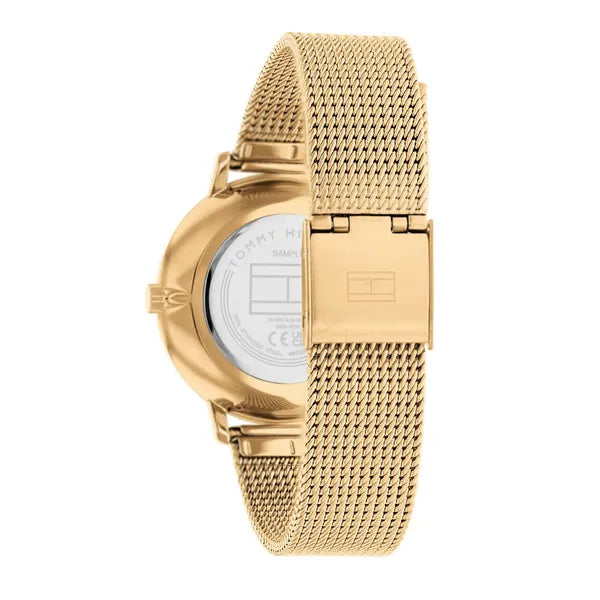 Tommy Hilfiger női karóra Pippa 35 mm arany acél, zöld kristály, WR30