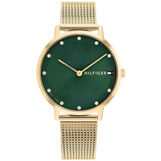 Tommy Hilfiger női karóra Pippa 35 mm arany acél, zöld kristály, WR30
