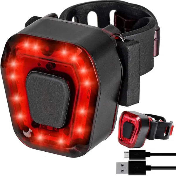14 LED-es USB-ről tölthető kerékpár hátsó lámpa, piros fény