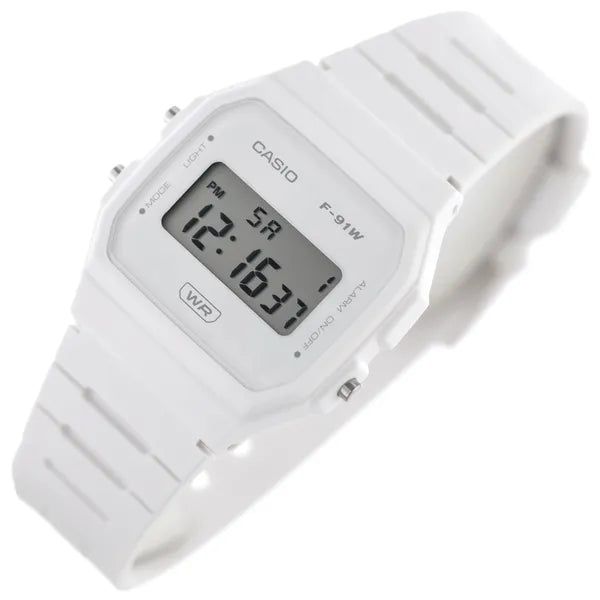 Casio F-91WB-7A férfi digitális karóra, fehér, 38 mm, WR100m, LED