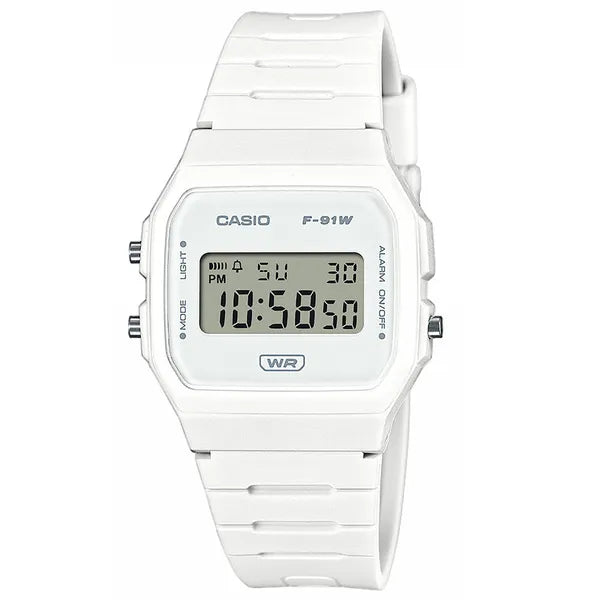 Casio F-91WB-7A férfi digitális karóra, fehér, 38 mm, WR100m, LED