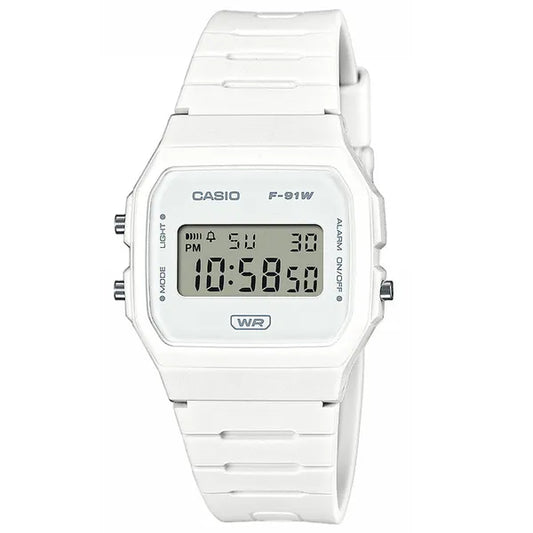 Casio F-91WB-7A férfi digitális karóra, fehér, 38 mm, WR100m, LED