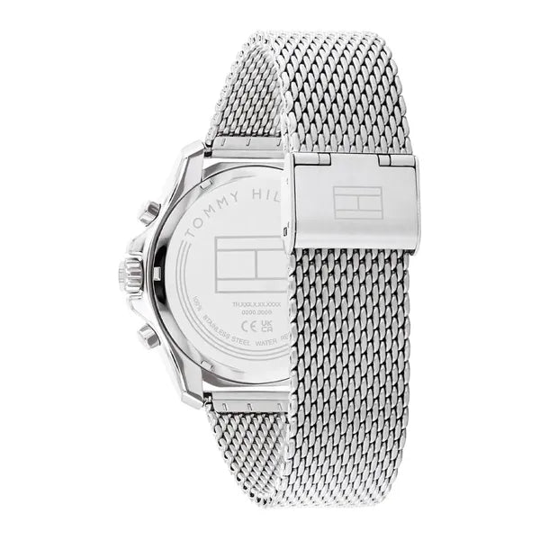 Tommy Hilfiger Jordan férfi kvarc karóra, 47 mm, ezüst acélszíj, fekete számlap