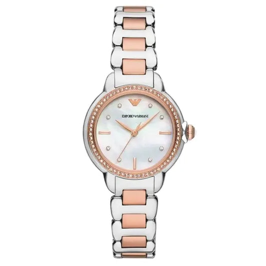 Emporio Armani női karóra, 32 mm, gyöngyház számlap, rózsaarany-ezüst