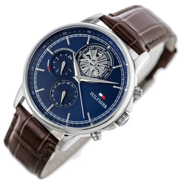 Tommy Hilfiger Steward Open Heart férfi karóra, kék 44 mm, bőrszíj