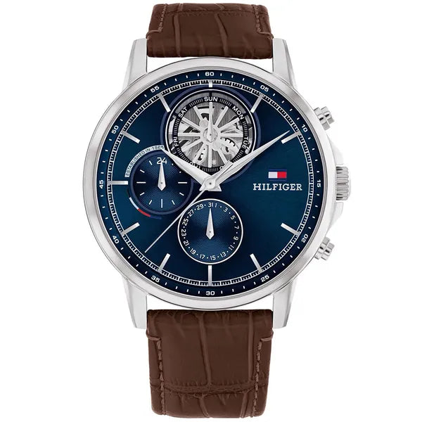 Tommy Hilfiger Steward Open Heart férfi karóra, kék 44 mm, bőrszíj