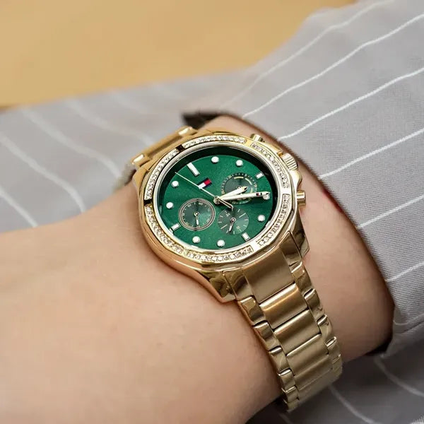 Tommy Hilfiger Brooklyn női karóra, arany nemesacél, zöld számlap, 41 mm