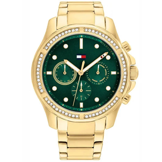 Tommy Hilfiger Brooklyn női karóra, arany nemesacél, zöld számlap, 41 mm
