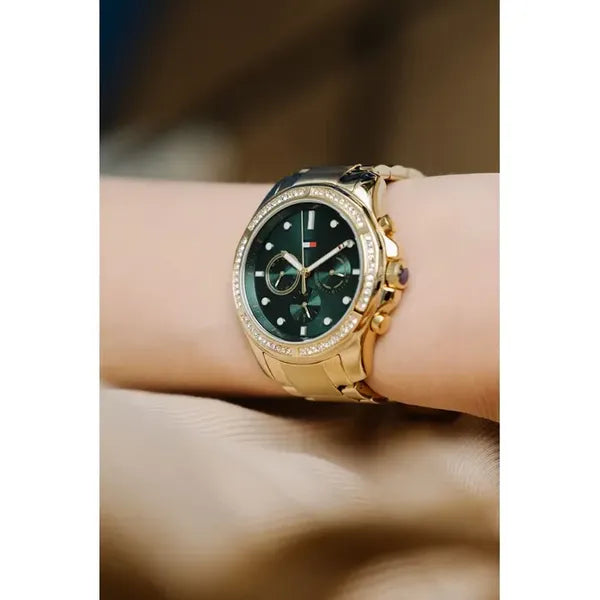 Tommy Hilfiger Brooklyn női karóra, arany nemesacél, zöld számlap, 41 mm