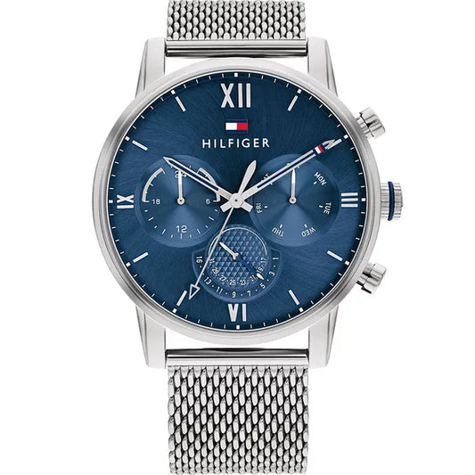 Tommy Hilfiger Sullivan férfi karóra, ezüst hálós szíj, kék számlap, 44 mm