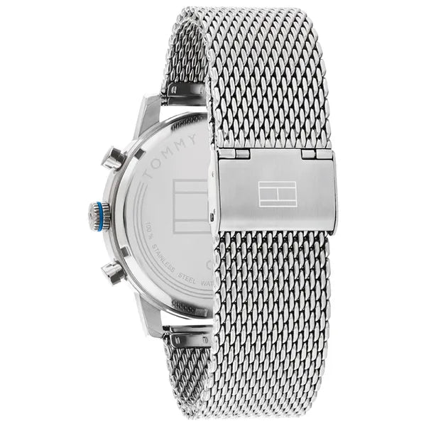 Tommy Hilfiger Sullivan férfi karóra, ezüst hálós szíj, kék számlap, 44 mm