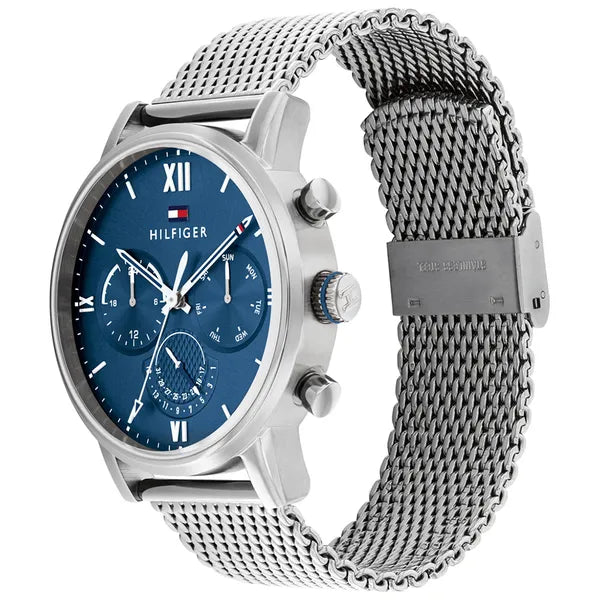 Tommy Hilfiger Sullivan férfi karóra, ezüst hálós szíj, kék számlap, 44 mm