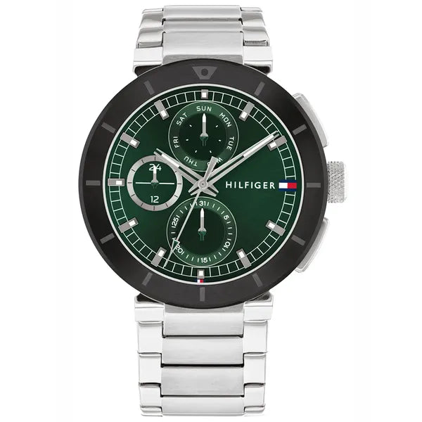 Tommy Hilfiger Lorenzo férfi karóra, 44 mm, zöld számlap, acél, 5 ATM