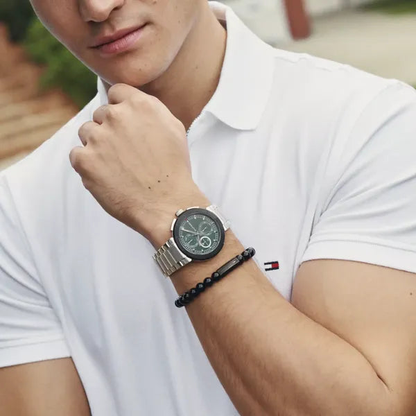 Tommy Hilfiger Lorenzo férfi karóra, 44 mm, zöld számlap, acél, 5 ATM