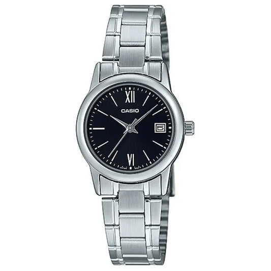 Casio LTP-V002D-1B3 női karóra, acél szíj, fekete számlap, 25 mm, WR30