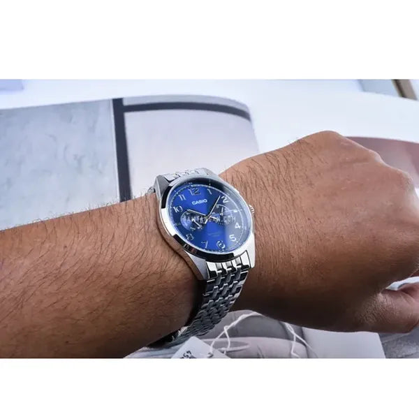 Casio MTP-E340D-2A férfi karóra, rozsdamentes acél, kék számlap, WR50