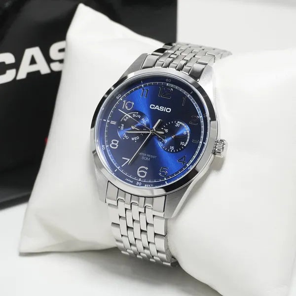 Casio MTP-E340D-2A férfi karóra, rozsdamentes acél, kék számlap, WR50