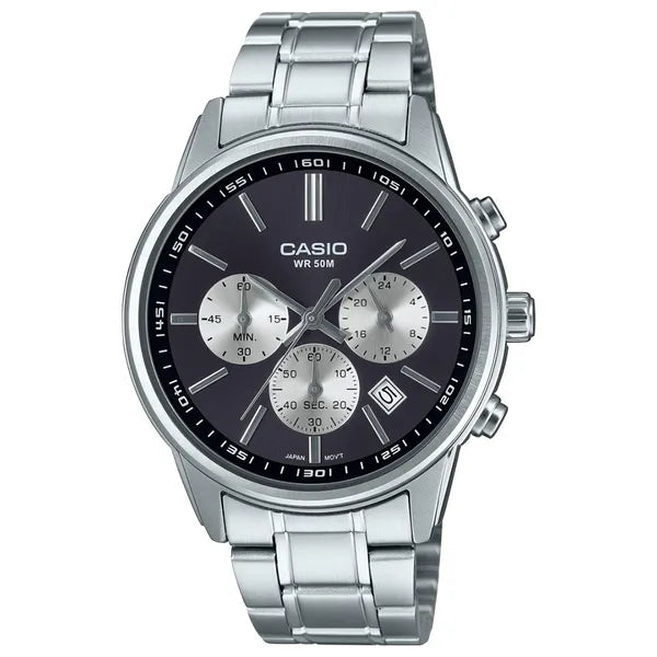 Casio MTP-E515D-1A férfi karóra, acél szíj, 44 mm, WR50, kronográf