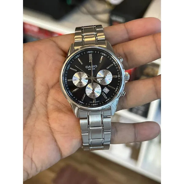 Casio MTP-E515D-1A férfi karóra, acél szíj, 44 mm, WR50, kronográf
