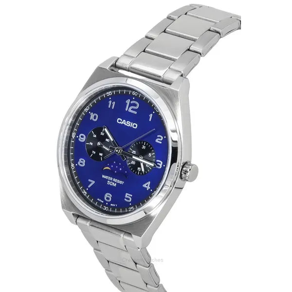 Casio MTP-M300D-2A férfi karóra, acél szíj, kék számlap, WR50