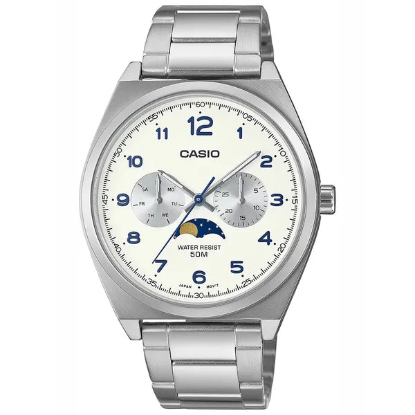 Casio MTP-M300D-7A férfi karóra, acél szíj, fehér számlap, WR50