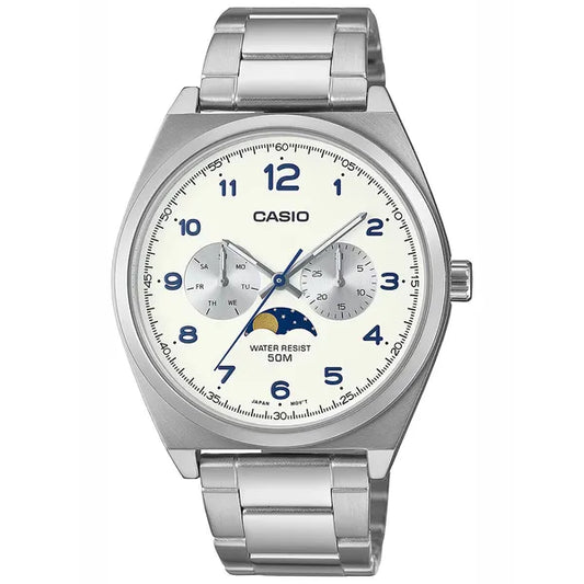 Casio MTP-M300D-7A férfi karóra, acél szíj, fehér számlap, WR50