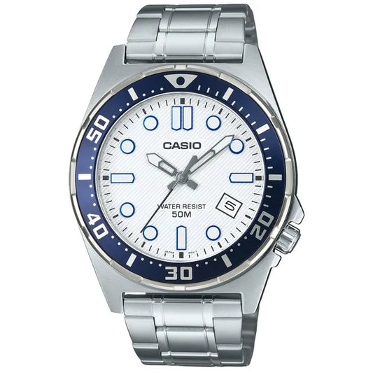 Casio MTD-135D-7A férfi karóra, rozsdamentes acélszíj, fehér számlap, WR50