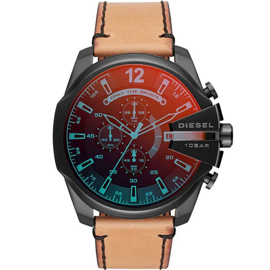 Diesel Mega Chief férfi karóra, 51 mm acél tok, bőrszíj, WR100, kronográf