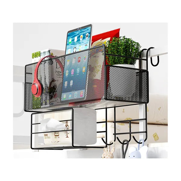Fali loft stílusú rendszerező polc, fém, 37×25×13 cm, 3 akasztó