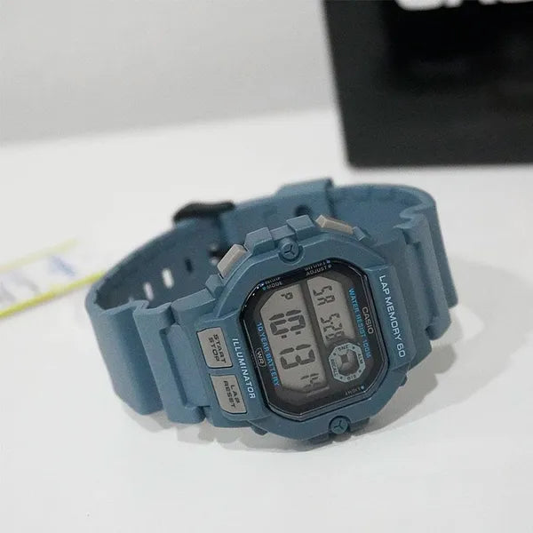 Casio WS-1400H-2A férfi sportóra LED világítással, WR100, kék